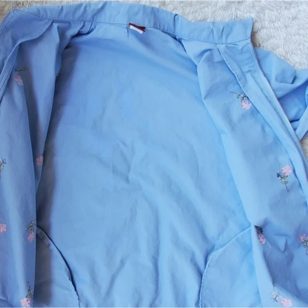 Vintage 1990s Womens Blue Floral Grandma Coquette Cottage Core Full zip Jacket